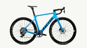 Factor Ostro Gravel-fiets in Heritage Blue, zijaanzicht aandrijfzijde