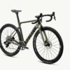 Factor Ostro Gravel-fiets in Olive Green, 45 graden zicht vanaf de aandrijfzijde