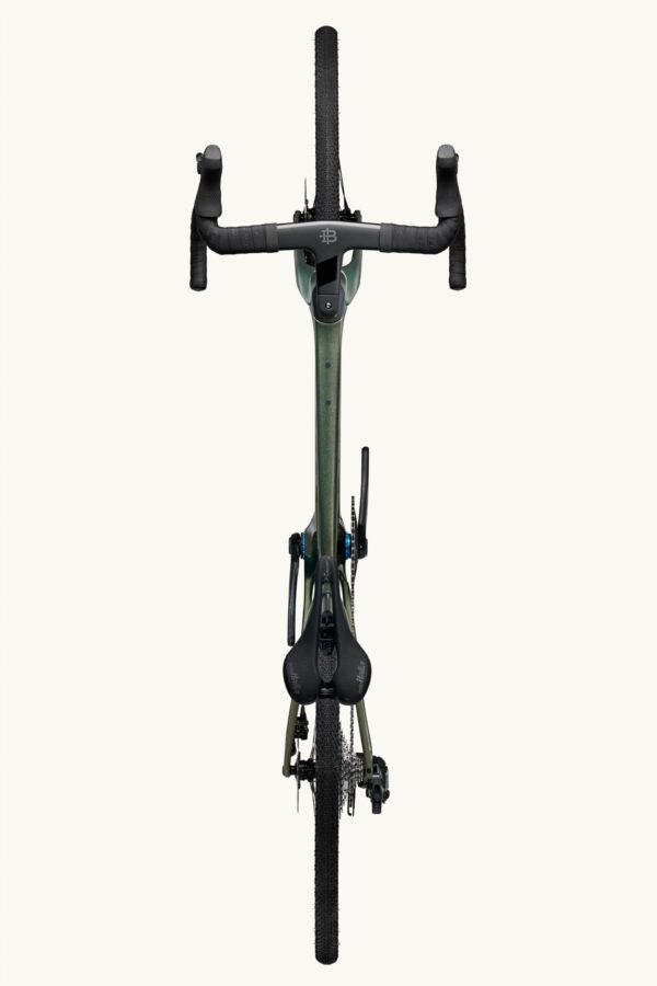 Factor Ostro Gravel-fiets in Olive Green, gezien van bovenaf