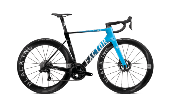 Factor Ostro VAM-fiets in Team Blue, zijaanzicht aandrijfzijde